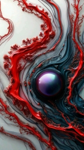 Abstract Elegance: The Dance of Red and Dark Blue Swirls with a Shiny Gradient Orb