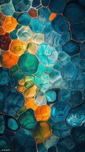 Abstract Hexagonal Pattern: An Artistic Blend of Blue, Teal, and Orange