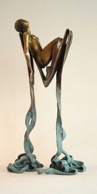 Abstract Human Sculpture: A Harmony of Bronze and Blue
