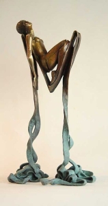 Abstract Human Sculpture: A Harmony of Bronze and Blue