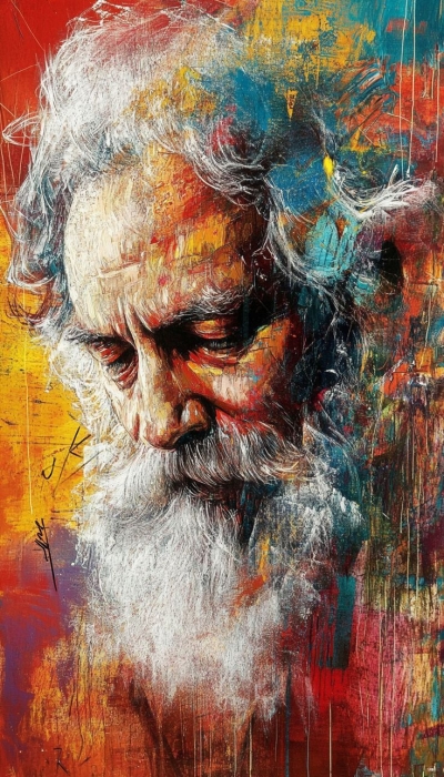 Abstract Portrait of a Bearded Elder: A Fusion of Color and Character