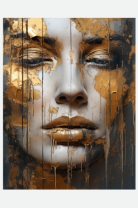 Abstract Realism: The Artistic Fusion of Gold and Patterns in Facial Portraiture