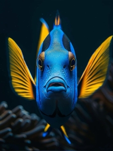 Aquatic Elegance: The Vibrant Blue Fish with Yellow Fins