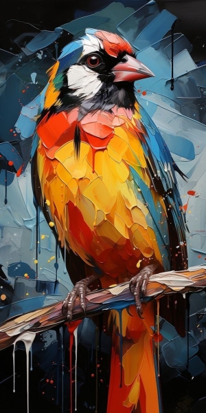 Artistic Expression: Vibrant Bird on a Branch