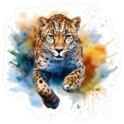 Artistic Expression: Watercolor Leopard in Dynamic Motion