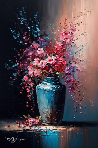 Artistic Flower Puzzle: A Symphony of Colors in a Blue Vase
