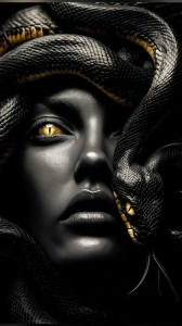 Artistic Interplay of Human and Snake in Dark Imagery