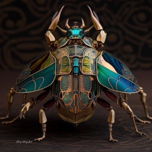 Artistic Interpretation of a Vibrantly Colored, Metallic Beetle