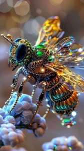 Artistic Jewel-Like Bee: A Detailed and Vibrant Depiction