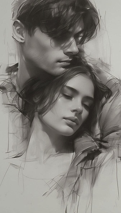 Artistic Representation of Intimate Couple: Sketch and Painting Fusion