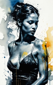 Artistic Watercolor Representation of Feminine Figure