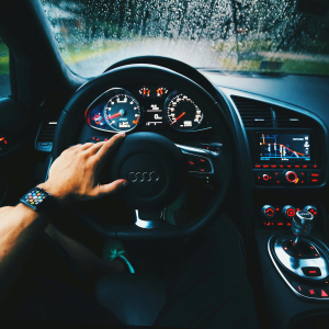 Black Audi Steering Wheel: Experience the Drive in Rainy Weather