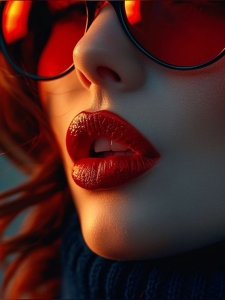 Bold Lips and Red-Tinted Sunglasses: A Close-Up Portrait