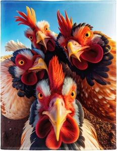 Captivating Close-Up: Chickens Displaying Their Vibrant Feathers Outdoors