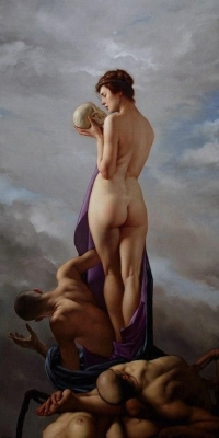 Classical Artistry: Depiction of Mortality through a Nude Figure and Skull