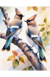 Colorful Illustrated Birds on a Branch: A Blend of Nature and Art
