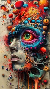 Cosmic Surrealism - Vibrant, Abstract Depiction of a Human Face