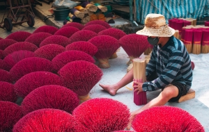 Crafting Tradition: Red Incense Sticks Production in Hanoi, Vietnam
