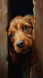 Curious Canine: A Dog's Exploration Through Wooden Planks