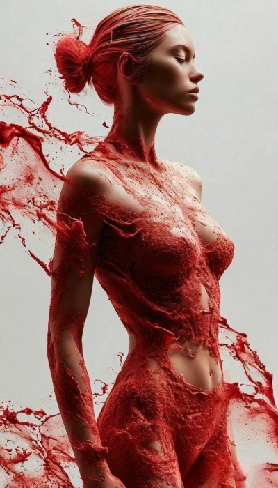 Dance of the Red Veil: Artistic Depiction of Transformation