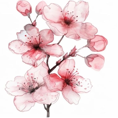 Delicate Watercolor Cherry Blossoms: A Study in Soft Pink Hues