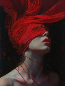 Dramatic Figure Shrouded in Mystery: Unveiling Passion beneath the Red Veil