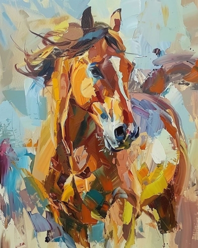 Dynamic Representation of a Horse in Vibrant Colors: An Abstract Painting
