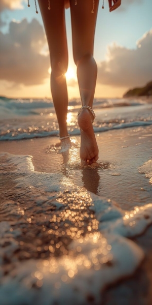 Elegance in Motion: A Beachside Stroll at Sunset