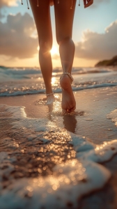 Elegance in Motion: A Beachside Stroll at Sunset