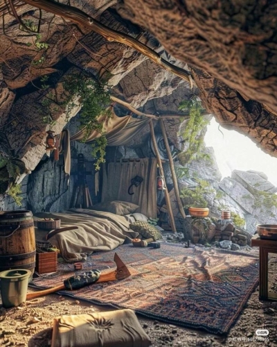 Embracing Nature: A Rustic Cave Dweller's Haven
