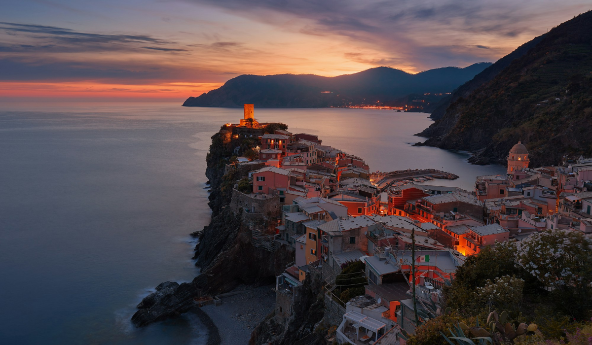 Enchanting Sunset in Vernazza, Italy: A Cliffside Village's Twilight Serenity