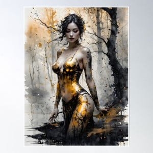 Ethereal Artistic Illustration: A Woman in a Mystical Forest