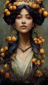 Ethereal Portrait of a Woman Crowned with Orange Blossoms