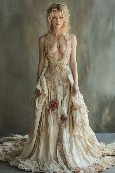 Exquisite Floral Elegance: A Showcase of Intricate Dress Design