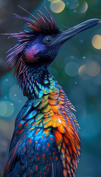 Fantasia of Feathers: A Close-Up Look at a Vibrant Multi-Colored Bird