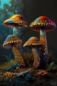 Glowing Mushrooms: Vibrant Colors and Intricate Patterns in a Mystical Forest