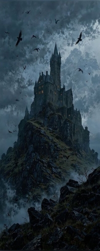 Gothic Enchantment: A Castle Perched on a Rocky Hill