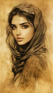 Graceful Beauty: Artistic Portrayal of a Woman in a Headscarf