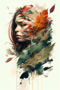 Harmonious Blend: Woman's Face and Nature in Abstract Art
