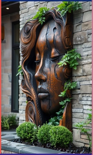 Harmony of Nature and Art: The Serene Sculptural Face on a Stone Wall