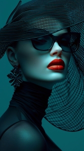 High Fashion Elegance: Bold Statement with Sunglasses and Red Lips
