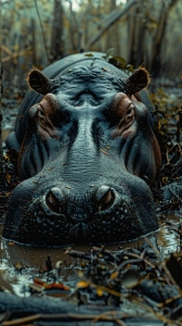 Hippopotamus in its Natural Habitat: Resting in Water