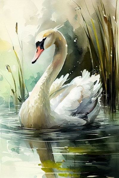 Impressionistic Swan: A Serene Encounter in Nature's Beauty