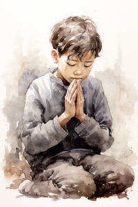 Inner Peace: A Watercolor Portrait of a Prayerful Youth