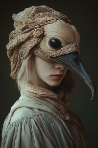 Intriguing Imagery: Surreal Artistic Portrait with Bird Headdress