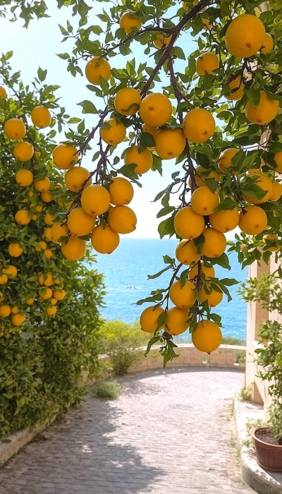 Lemon-Grove Walkway: A Vibrant Summer's Stroll by the Sea