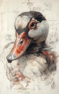 Masterful Artistic Portrayal of a Duck: A Study in Detail and Color