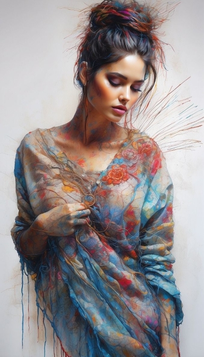 Melding Realism and Abstract: A Colorful Artistic Representation of a Woman