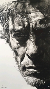 Monochromatic Portrait: Expressive Artistic Representation of a Rugged Man