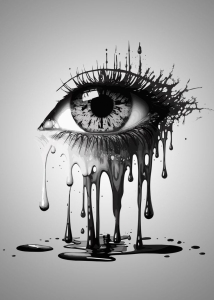 Monochromatic Surrealism: Leaking Eye Artwork